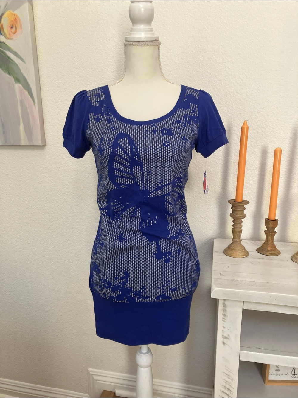 Y2k RARE FIND Piper & Blue Royal Blue Butterfly T-Shirt Large Top Tunic